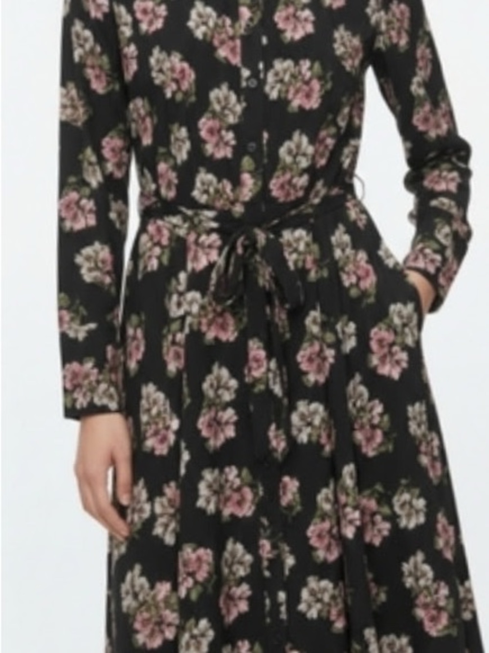 Nanette Lepore Black Floral Long-Sleeve Tie-Waist Dress - NWT size 14